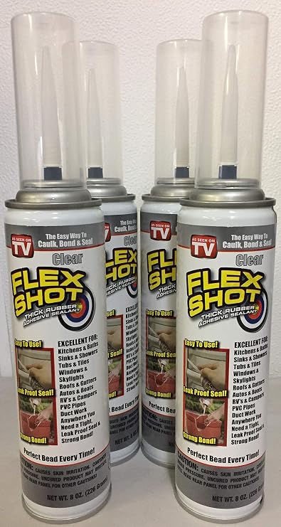 Flex Shot - Thick Rubber Adhesive Sealant Caulk, 8oz, Clear, 4 Pack