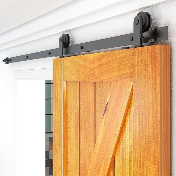 WOLFBIRD Sliding Barn Door Kit, 6FT/180CM Heavy Duty Closet Barn Track, Hardware Kit for Single Wood Doors, T Shape Hanger for Single Wooden Gate Interior