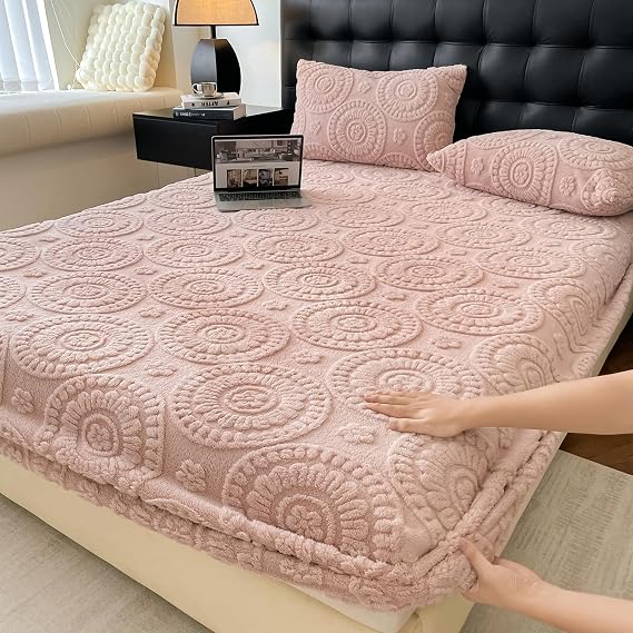 Plain Thickened Plush Elastic Bed Sheet, Soft Comfortable and Warm Fitted Sheet Dustproof and Durable Bed Covers for Home,B,120x200cm(47x79inch)