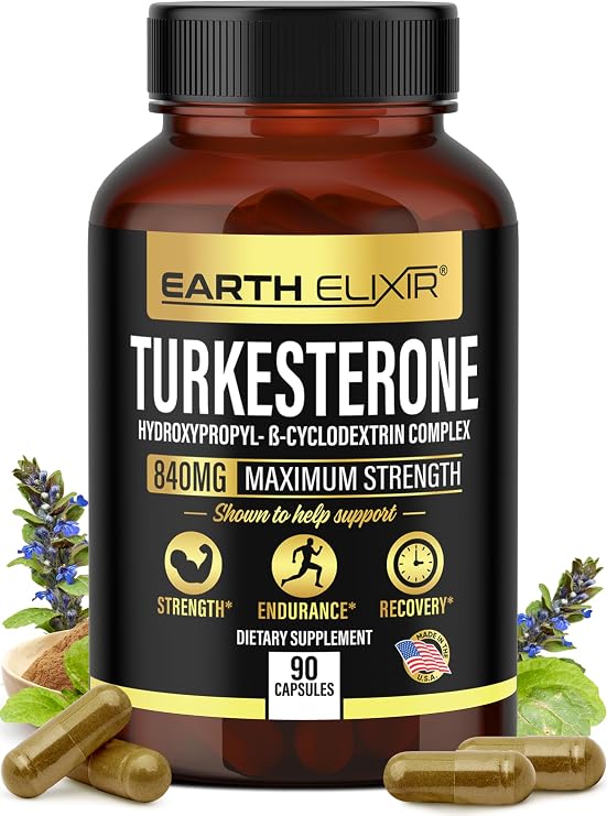 Turkesterone 840 mg Natural Testosterone Support - 100% Pure Turkesterone Supplement for Men & Women - Ajuga Turkestanica Extract - Made in USA & 3rd Party Tested for Strength, Energy & Vitality