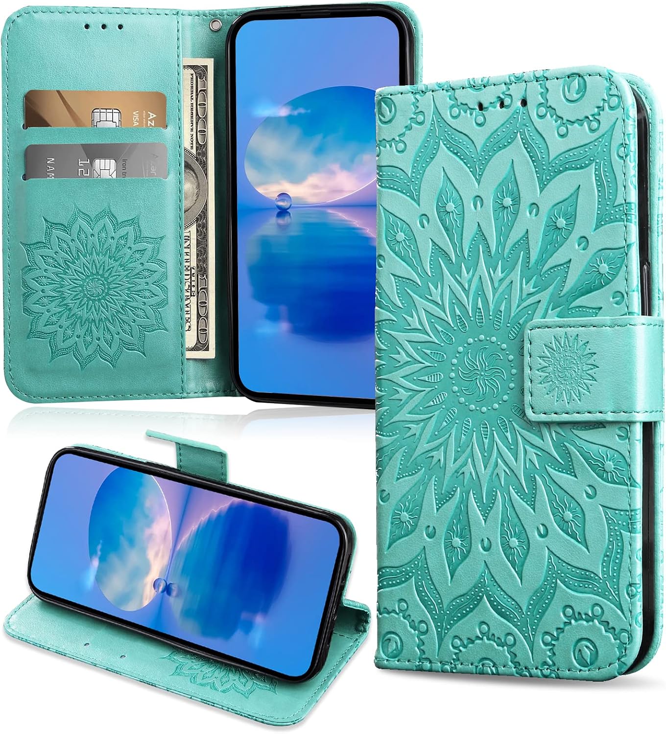Magnetic PU Leather Case for Samsung Galaxy A55 5G Wallet Folding Protective Flip Case Green