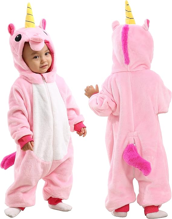 TONWHAR Infants & Toddlers Animal Costume for Halloween & Playwear - Dinosaur Tiger Hooded Romper Jumpsuit for Baby Boy Girl