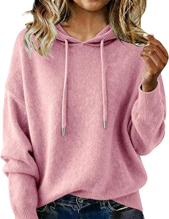 Cozy Cashmere Sweaters for Women Casual Long Sleeve Pullover Hoodies Plus Size Ribbed Knitted Merino Wool Sweater