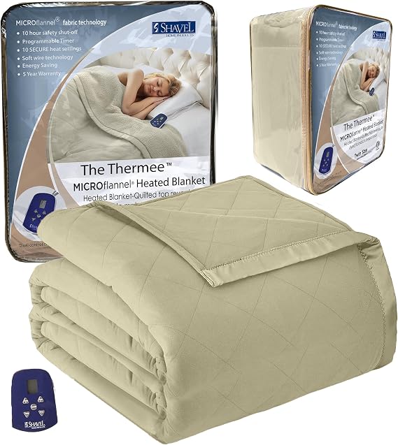 Thermee Micro Flannel Heated Blanket - Twin Size, 10 Settings, Rapid Heating, Luxuriously Soft - Sage