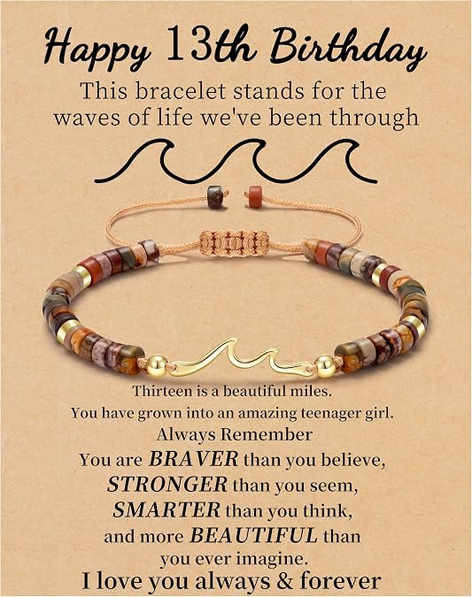 10th 13h 16th 21st Bithday Gifts for Teen Girl Trendy Stuff Natural Stone Beaded Bracelets for Women with Wave 30th 40th 50th 60th 70th Birthday Gifts for Women Adjustable Wave Bracelet for Woman Sister Friend Inspirational Get Well Feel Better Gift Jewelry