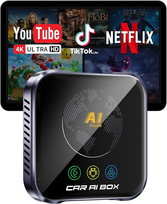 Magic AI Box Wireless CarPlay Adapter, Fast Car Video Box Plug & Play, Easy Setup, Supports Netflix/YouTube/TF Card Streaming Equalizers and More for OEM Wired CarPlay/Android Auto Cars(Charcoal Gray)