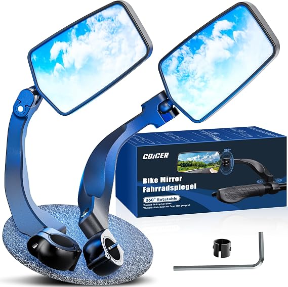 COICER E Bike Mirror Handlebar Mount, Bicycle Mirror for Handlebar Rearview | 2PCS 360 Adjustable and Rotatable,Safe Wide HD, for Scooter, Motorcycle, MTB, Foldable Shake-Free Durable Ebike Accessories