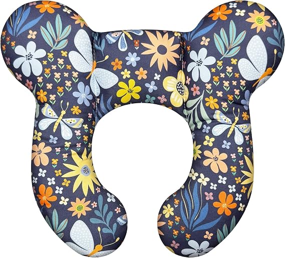 Baby Neck Pillows - Upgraded Toddler Travel Cushion for Toddler Head and Neck, Infant Neck Pillow for Car Plane Stroller Pushchair - Flower B