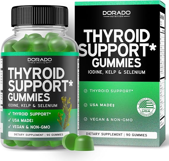 Thyroid Support For Women & Men (90 Gummies) Ashwaganda, Iodine, Bladderwrack, Kelp, Schisandra - Support Supplement - Delicious Apple Flavor - Non-GMO, Vegan & Gluten-Free (90 Count)