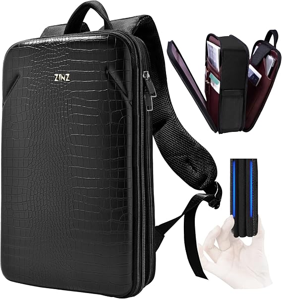 ZINZ Protective Laptop Backpack, Expandable Computer Bag Rucksack with Hard Leather Cover & 3 Compartments for 15 15.6 16 inch Notebooks, Ergonomic Shoulder Strap,B01K01