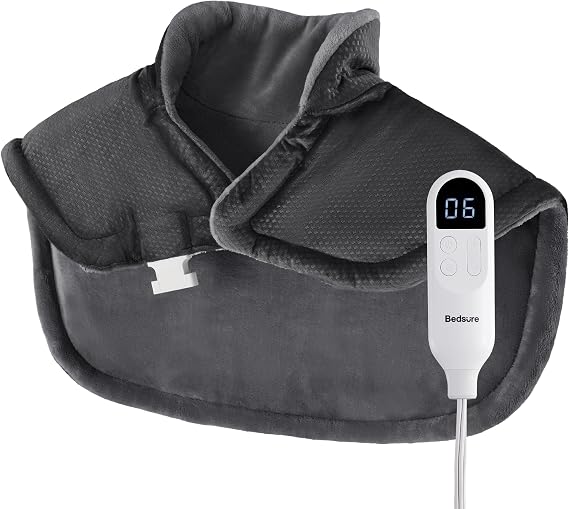 Bedsure Heating Pad for Neck and Shoulders and Back - Birthday Gifts for Women Men Mom Mens, FSA Eligible Items, Heated Pad 2.2lbs, Weighted Large Heated Wrap, 24" x 22", Grey