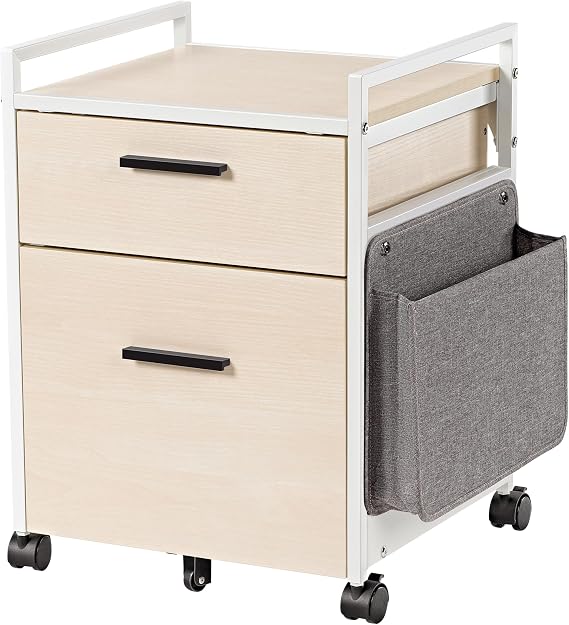 EUREKA ERGONOMIC 2 Drawer Mobile File Cabinet with Wheels, Wood Rolling Storage Cabinet for Home Office, Space-Saving Under Desk Organization with Printer Stand,White