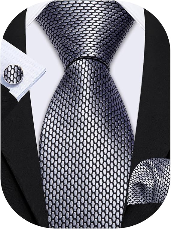 Barry.Wang Mens Tie Set Plaid Check Stripe Neckties Pocket Square Cufflinks | Woven Classic,Formal/Casual Men's Necktie,Luxury,Business,Wedding,Party,Prom,Graduation