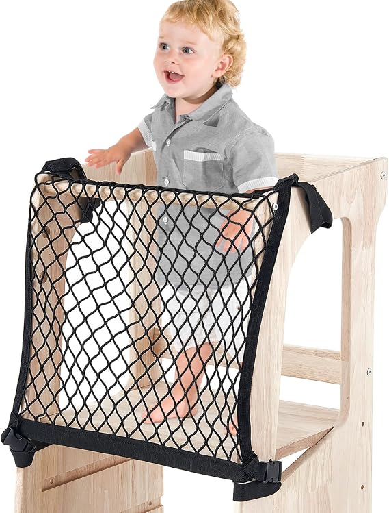Silipull Toddlers Tower Safety Net Guard, Black, 17.72 x 17.72 Inch | Learning Tower Safety Net, For Toddlers, Kitchen Step Tool, Durable Fabric, Secure Protection, Adjustable Fastener
