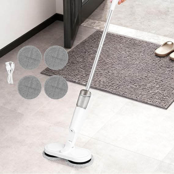 Cordless Electric Spin Mop with Water Spray - Dual Motor Fast Spin, 200ml Tank, 60 Min Runtime, Lightweight for Hardwood, Tile & Laminate