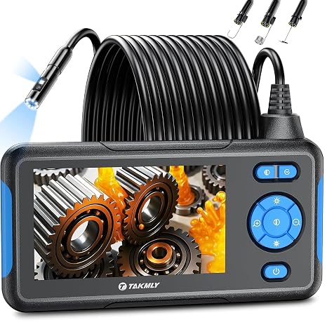 T TAKMLY Endoscope Camera with Light, Dual Lens 4.3'' Inspection Camera, 1080P HD Borescope, IP67 Waterproof Snake Camera for Inspecting Walls, Vents, Automotive Engines, Pipes, 16.4FT