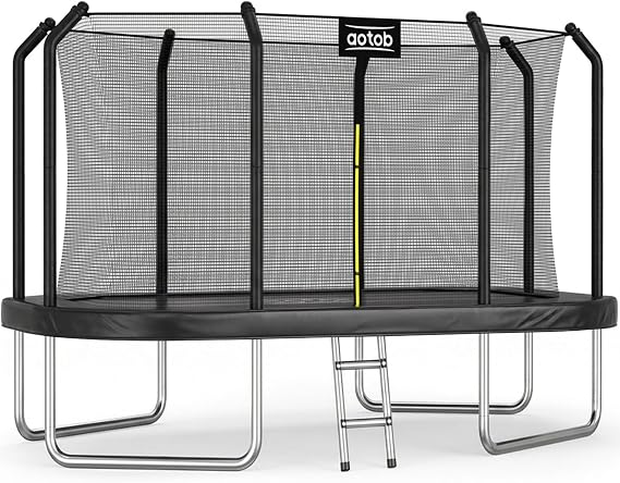 12 FT/14 FT Rectangle Trampoline with Net | Perfect Outdoor Rectangular Trampolines for Kids - Gymnastics Style Tranpoline with Enclosure & Ladder , Max Load 440 lbs