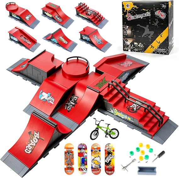 CS COSDDI 6in1 Finger Skateboard Park Set for Kids 4 Skateboards and Bike