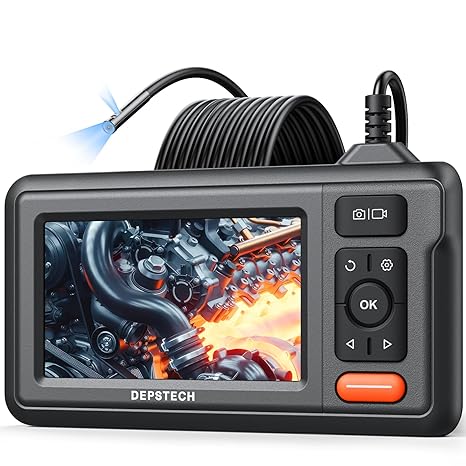 DEPSTECH Dual Lens Borescope Camera with Light, HD Endoscope, 4.3'' IPS Screen, Inspection IP67 Waterproof, 16.5ft Semi-Rigid Snake Camera Cable for Car Wall Drain Pipe
