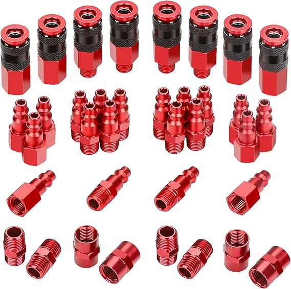 Hromee Universal Air Coupler and Industrial Air Plug Kit, 1/4 Inch Threads and Body Size, 36 Pieces Air Compressor Hose Fittings