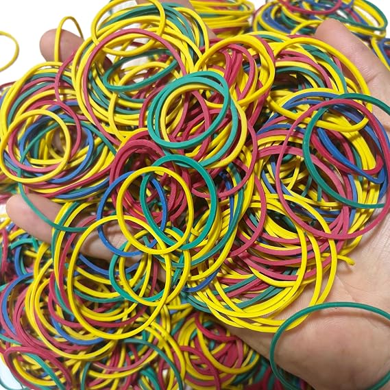 Multicolor Rubber Bands, 2 Sizes 25mm & 38mm, 0.5 lb | Around 1000 Pieces, For Office & Home