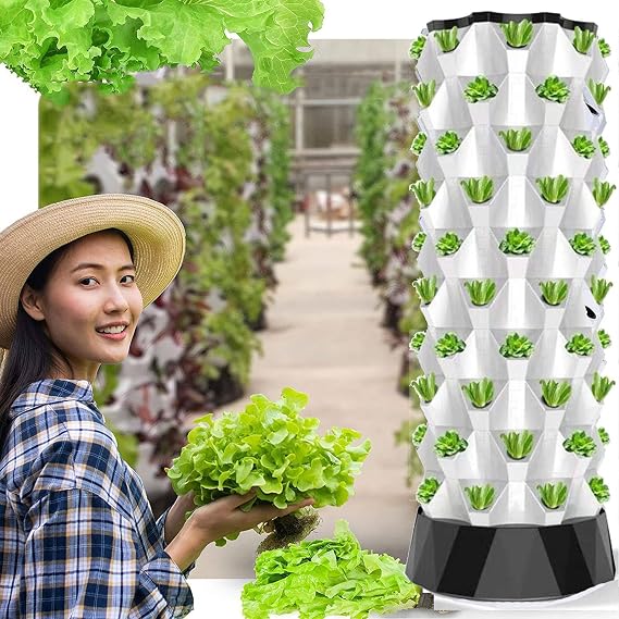 Smart Vertical Hydroponic Tower Self-Watering Growing System - Hydroponics Growing Tower for Indoor Herbs, Fruits and Vegetables - Aeroponic Tower with Hydrating Pump, Net Pots,10floors