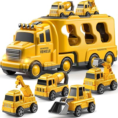 Trucks for Toddlers 2-4 Years 1-3 4-8 4-7 Boys Girls, 5 in 1 Construction Carrier Toy Trucks for Kids, Detachable Transport Trailer Toy, 1 Year Old Boy Gifts Birthday Toy