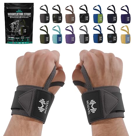 Modvel Adjustable Wrist Wraps for Gym & Lifting Thick, Breathable Support Straps for Wrist Stability, Comfort & Grip Ideal for Weight Training, CrossFit & Gym Workouts Dark Gray (2-Pack)