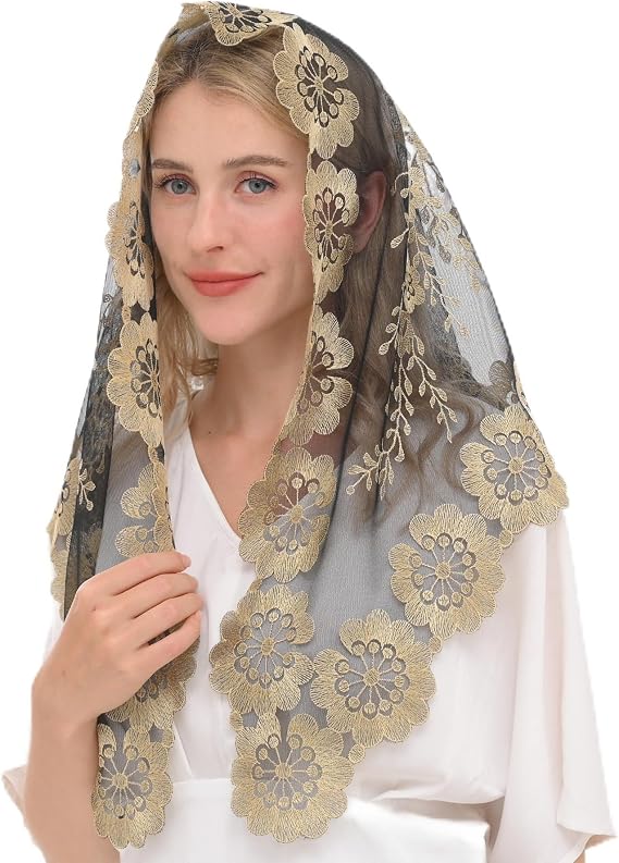 Triangular Mantilla Lace Mantilla Head Covering Latin Mass Lace Veil Large