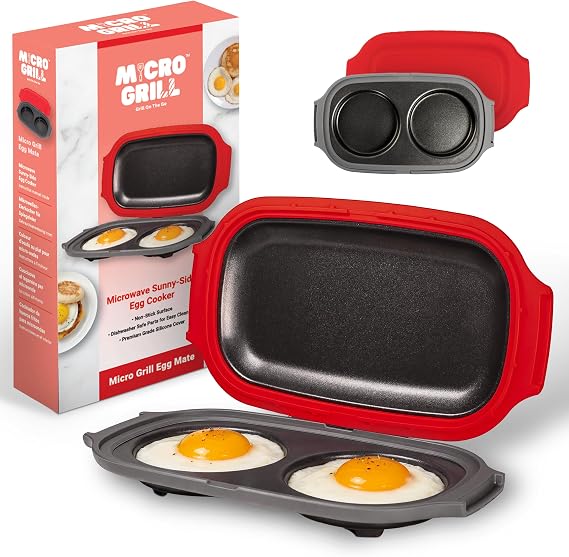 Egg Mate Microwave Egg Cooker 2-Egg Sunny Side Up Cooker & Breakfast Sandwich Maker, Fast Microwave Breakfast Cooker with Steam-Vent Lid, BPA-Free, Dishwasher Safe