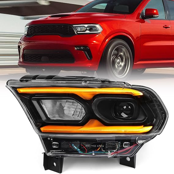 FIONE Full LED Headlight Assembly Compatible with Dodge Durango 2021 2022 w/AFS Headlamp Black Left Driver Side LH 68433785AC