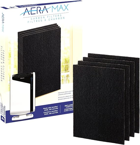 Fellowes Carbon Filters for AeraMax Air Purifiers - 4 Pack (9324201),Black, 16.1" x 12.4" x 0.2"