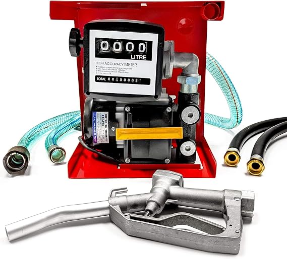 Biltek 110V Electric Fuel Transfer Pump - Includes a Meter, Nozzle & 13ft Hose - For Diesel Oil (Not for Gasoline) - 60 L/Min, Red (FTP-6060)