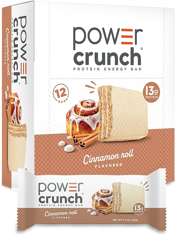 Power Crunch Protein Wafer Bars, High Protein Snacks with Delicious Taste, Cinnamon Roll, 1.4 Ounce 12 Count