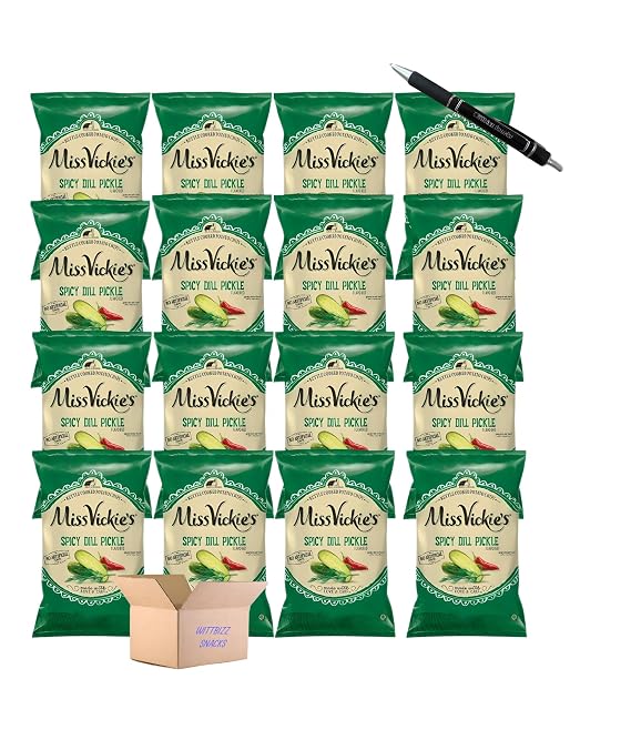 Ms Vickes Spicy Dill Pickle Kettle Cooked Chip 1.375oz (16 Pack) Bundled By Wittbizz Snacks