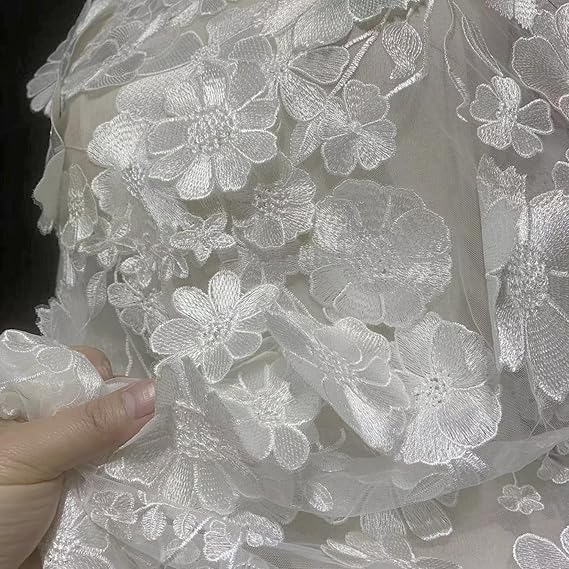 1Yard 3D Textured Fabric, Stereo Embossed Solid White Textile Material by The Yard, Soft Breathable Decor Cloth for Sewing, DIY Crafts, Costume Making, Home Decoration(All White)