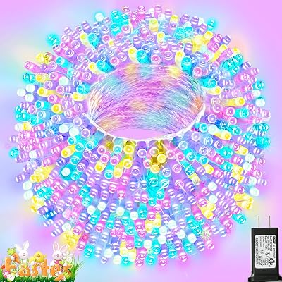 Colorful String Lights Easter Decoration, 66 ft 200 LED Easter Pastel Lights 8 Modes Plug in, Indoor Outdoor Connectable Clear Wire Twinkle Fairy String Lights for Spring Bedroom Party