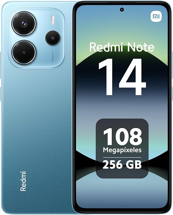XIAOMI Redmi Note 14 - Smartphone 8+256GB, 6.67" AMOLED FHD+ 120Hz Display, MediaTek Helio G99-Ultra, 108MP Camera, TurboCharge 33W, 5500mAh, Charger Not Included, Blue (ES Version) [Energy Class A]