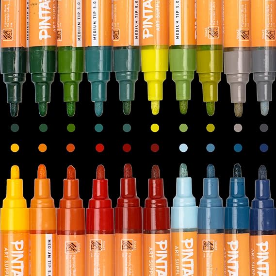 PINTAR Earth Tone Acrylic Paint Pens, 20 Pack Medium 5.0mm Tip Opaque MultiSurface Paint Markers for Rock Painting, Wood, Glass, Ceramic, Leather, Shoes, Canvas