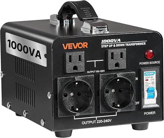 VEVOR Voltage Converter Transformer, 1500VA, Heavy Duty Step Up/Down Power Transformer, Convert from 110V to 220V and 220V to 110V, with EU Outlets,