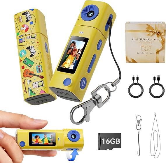 Mini Keychain Digital Camera:2K Digital Mini Camera with 16GB Card,Vintage Keychain Video Camera, 1" HD LCD Display, 400mAh Battery Portable Small Cameras (Retro Gaming)