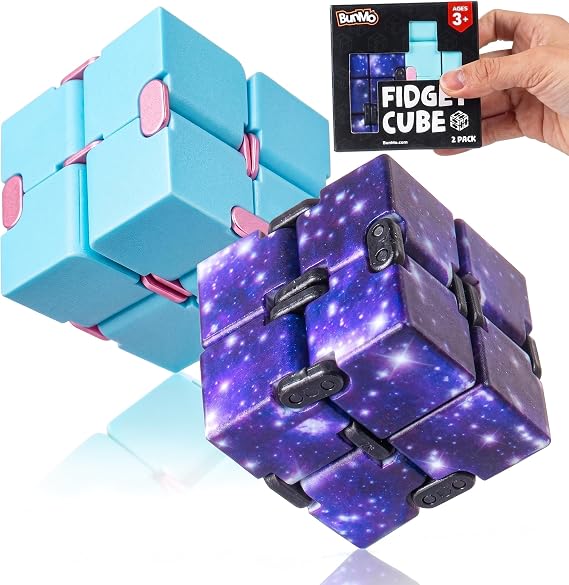 BunMo 2 Pack Infinity Fidget Cube Pocket Fidget Toys for Kids & Adults Quiet Folding Desk Fidget with Smooth Hinges, Durable ABS, Portable Sensory Cube
