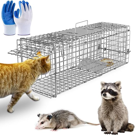 TeqHome Humane Animal Cage Trap, Collapsible Galvanized Steel Live Trap