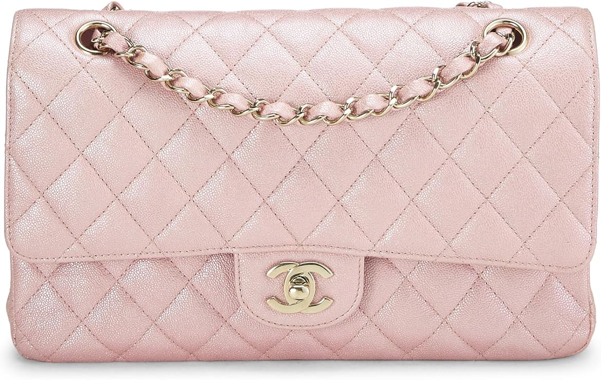 Pre-loved Iridescent Pink Quilted Caviar Classic Double Flap Medium, Pink