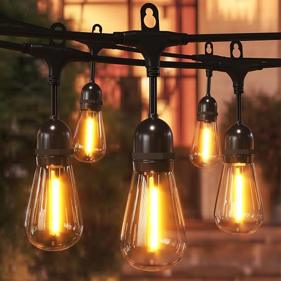 LED Outdoor String Lights, Bulbs Shatterproof Patio Lights with 8 Lighting Modes, 4-Level Dimmable Warm White, Waterproof Hanging Lights for Garden, Pergola, Bistro, Party Decor, Dimmable 2700K (62FT)