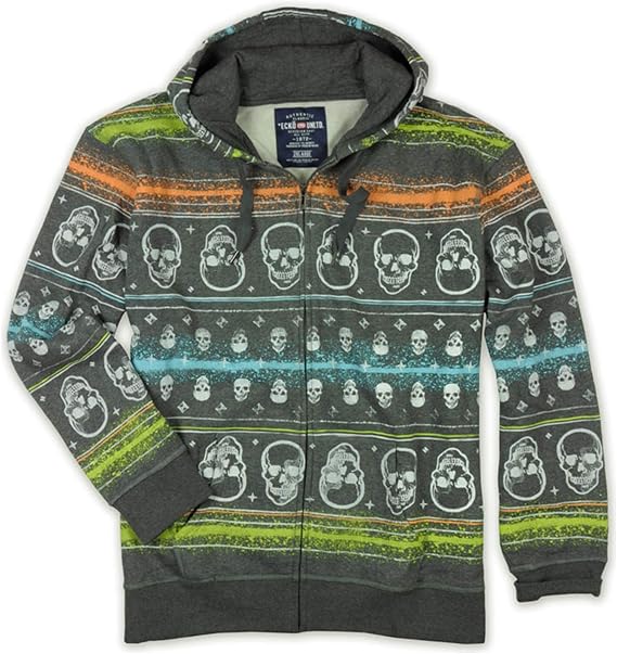 Ecko Unltd. Mens Neon Group Skull Print Hoodie Sweatshirt