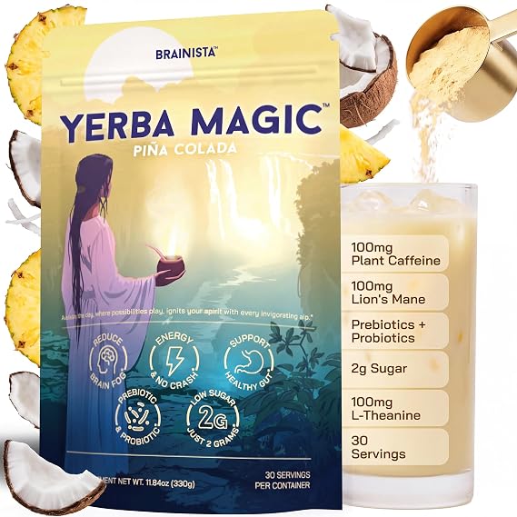 Yerba Mate Energy Drinks, Yerba Magic, Gut Health, Pina Colada, 30 Servings