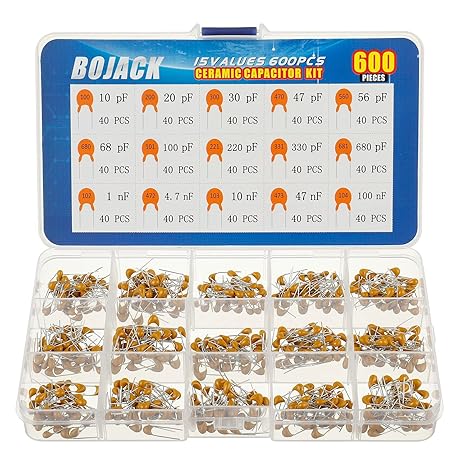 BOJACK 15 Values 600Pcs Ceramic Capacitor Assortment Kit Capacitors from 10pf to 100nF in a Box