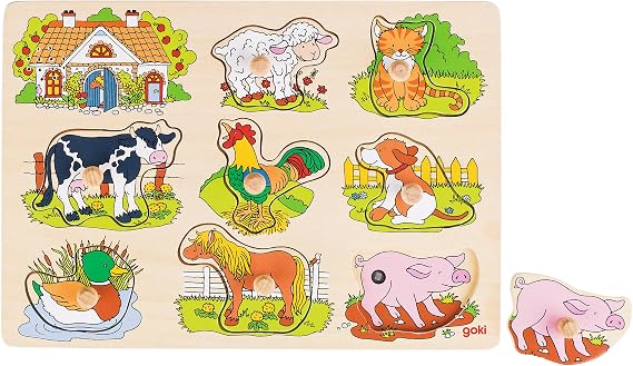 Goki Plug Animal Sounds Farm Puzzle (8 Piece)