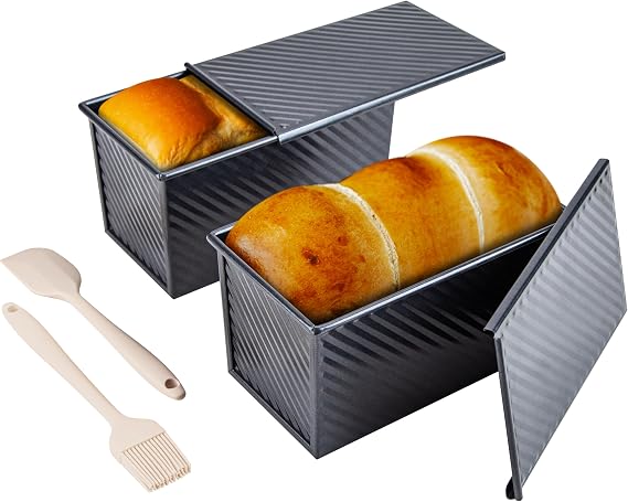 CARTMAN 2-Pack 1 LB Pullman Loaf Pan with Lid, Carbon Steel Set, Black